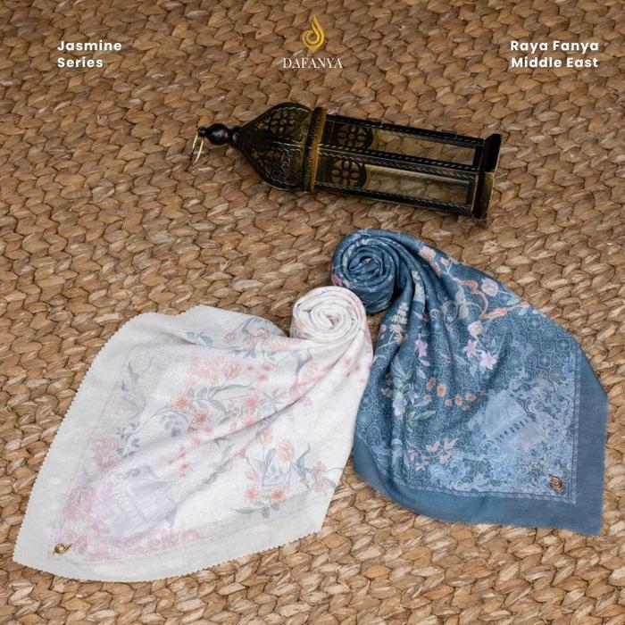 dowg- - Jasmine Series Jilbab Motif Floral Kerudung Segi Empat Hijab Scarf Bahan Voal Laser