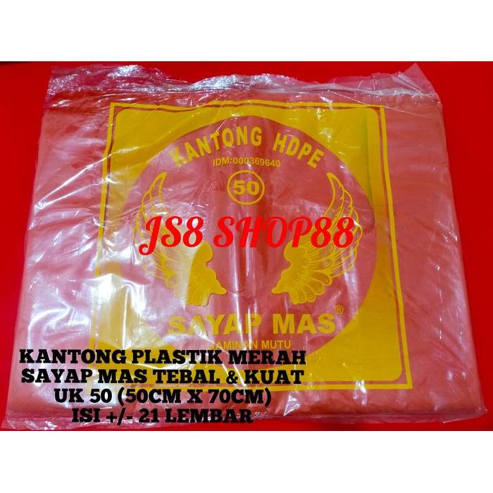 klpu- Hd Kantong Plastik Kresek Jumbo Merah Kuat Tebal Sayap Mas 50