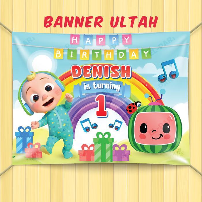 ASLI Banner Ulang Tahun Cocomelon Spanduk Custom a Dekorasi Pesta Ultah Anak Backdrop Birthday Jumbo