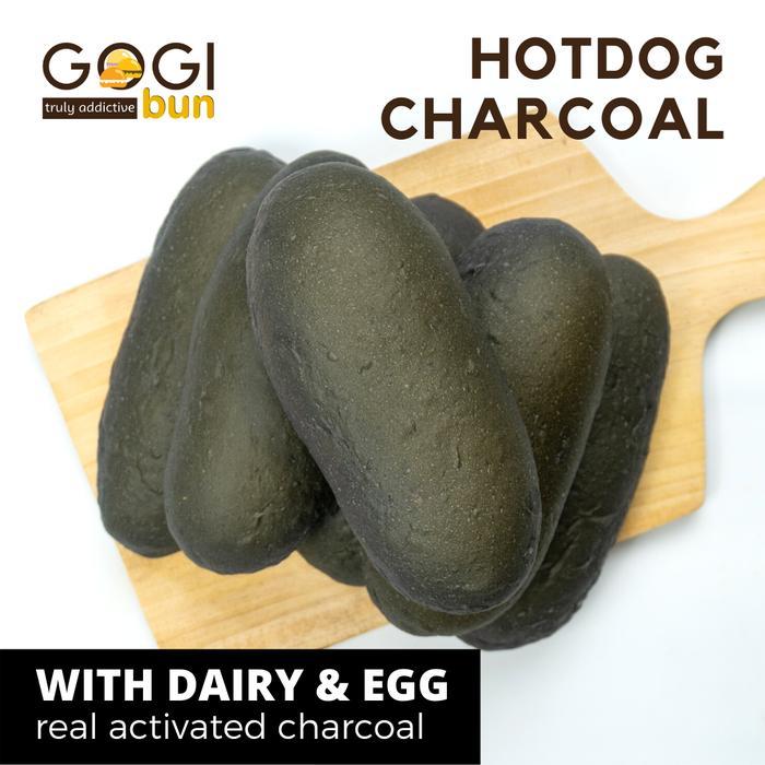 87ekcr- Hotdog Charcoal Bun Roti Hotdog Hitam Black Hotdog Roti Panjang 6 Pcs