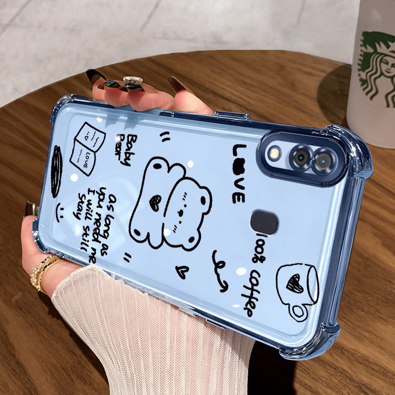 Casing Hp untuk Samsung A30 A20 A21s M10s Case Beruang Kecil Coretan Kasing Armor Cesing Clear Airba