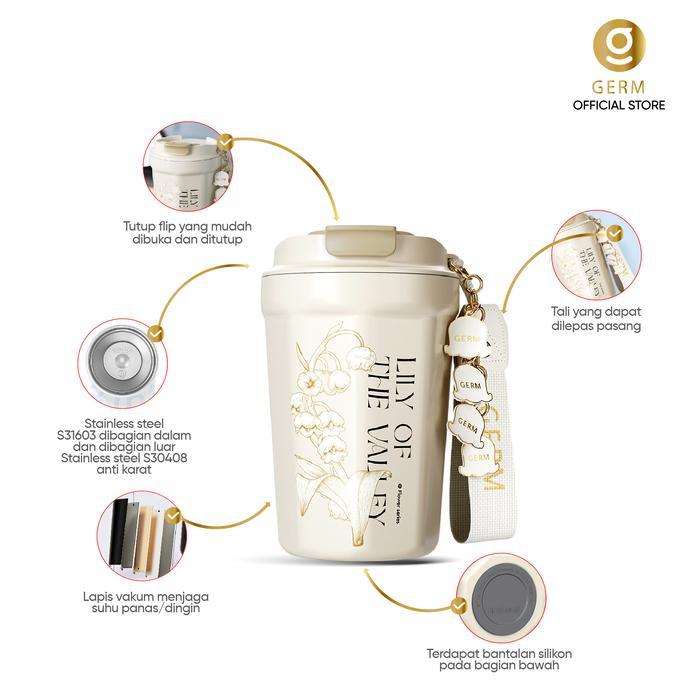 GERM K32 VACUUM TERMOS CUP S31603 BAJA TAHAN KARAT PORTABEL WITH LIONTIN DEKORATIF 390ML CANGKIR