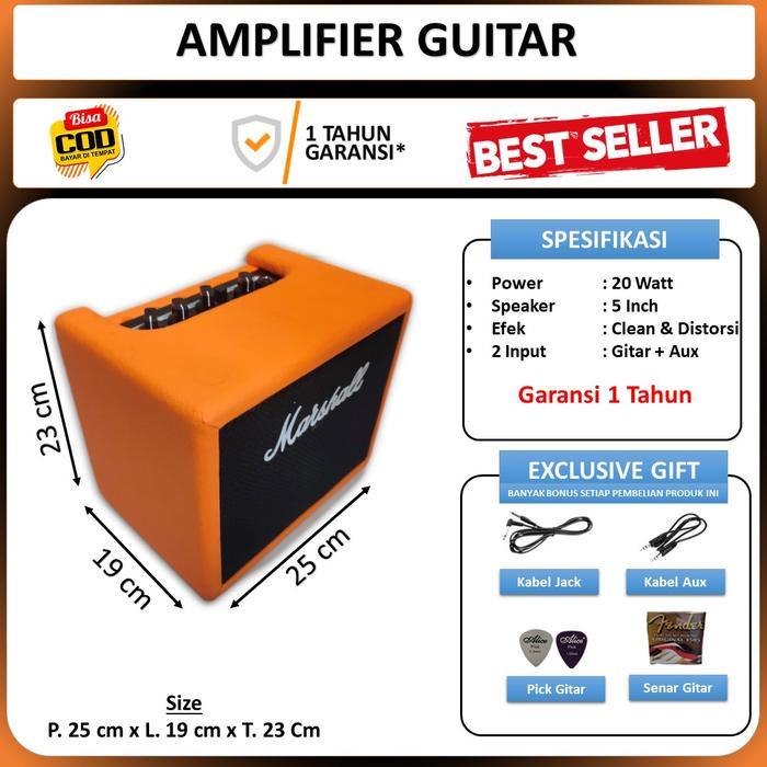 Ampli Gitar & Bass 5 Inch ada bluetooth 2 Input efek DELAY distorsi Bonus Kabel Jack & Pick Gitar &