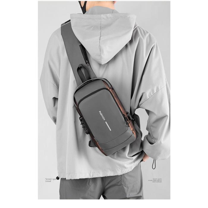 Eiger Adventurre Store - Sl113 - Tas Selempang Pria Anti Ar Premium Sling Bag Usb Port Distro