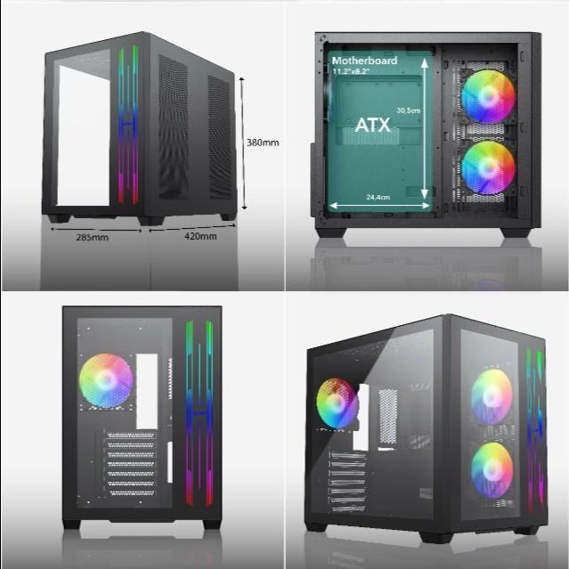 ENLIGHT FPMAX Z4 BLACK / WHITE FREE 3 FAN RGB - CASING PC ATX CASE CPU GAMING