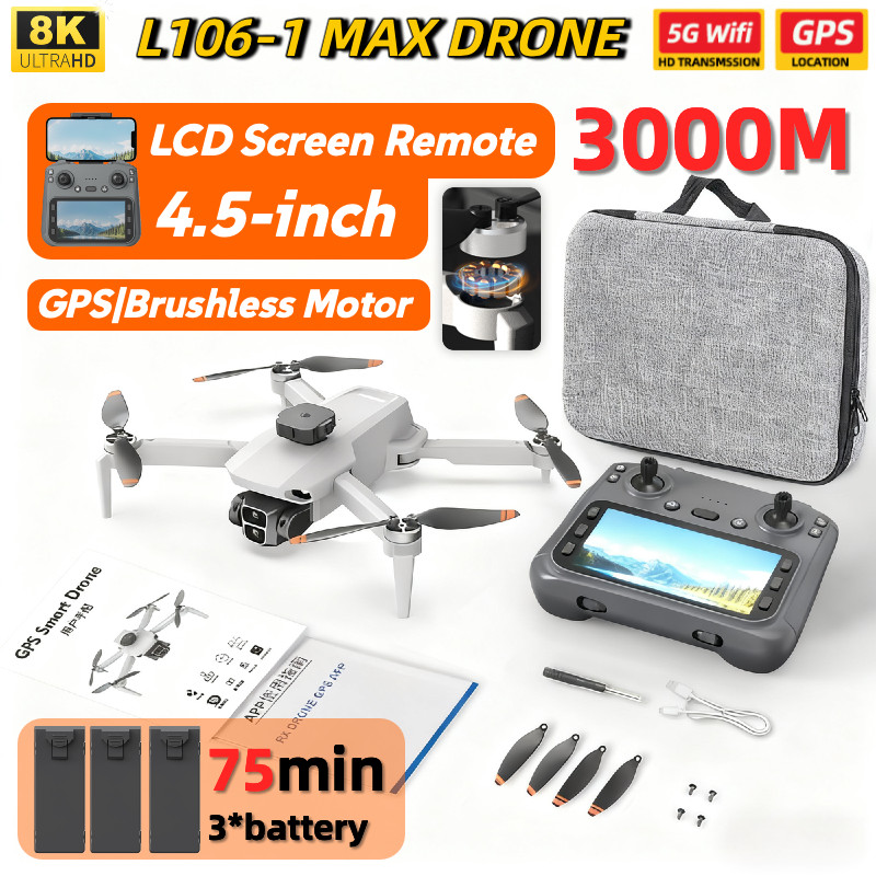 L106-1 MAX GPS 182.2g Lightweight Drone Brushless Motor 4.5" Color LCD Screen Remote Control