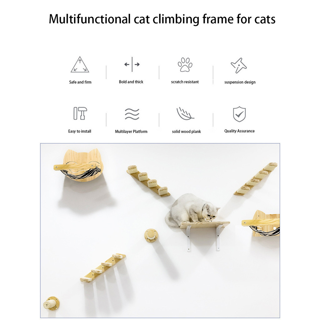 - Solid Wood Cat Wall Mounted Climbing Frame Cat Tree Cat Jumping