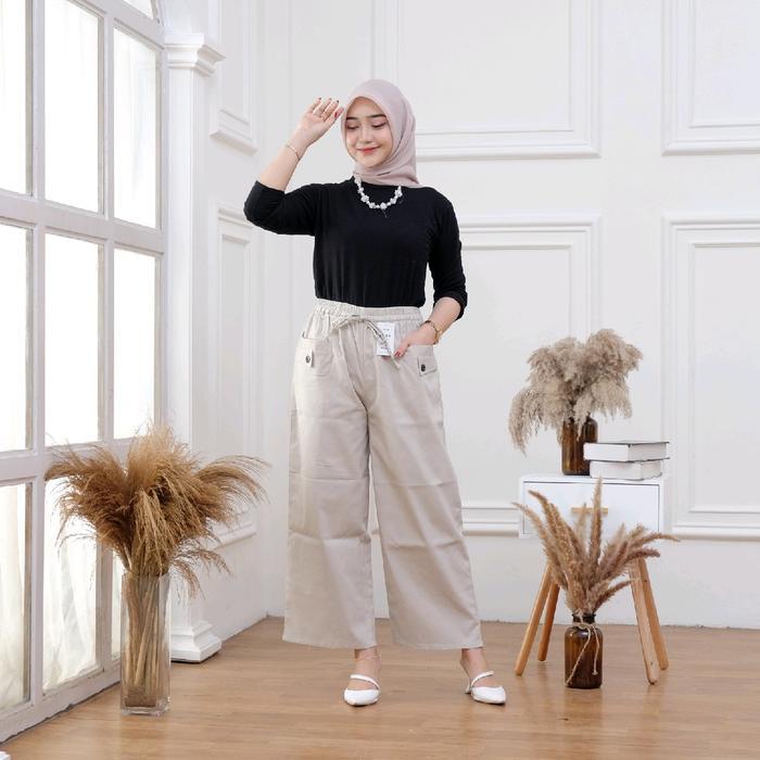 ZILKA - Celana Kulot Paspol Kancing Depan Highwaist Korean Style Bawahan Panjang Wanita Standar