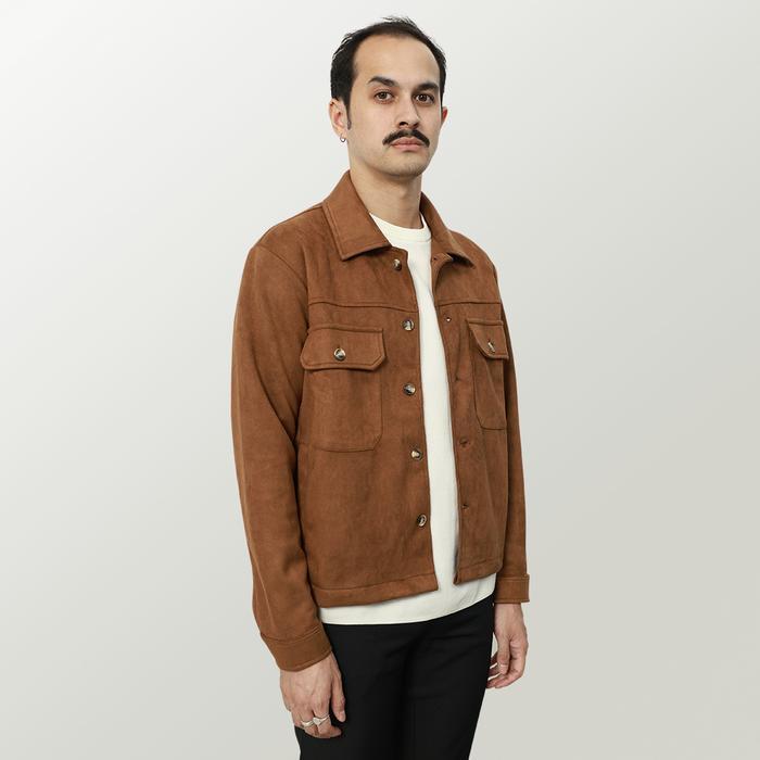Froyemul FORME SUEDE JACKET BROWN - Jaket Suede Pria Trucker Warna Cokelat