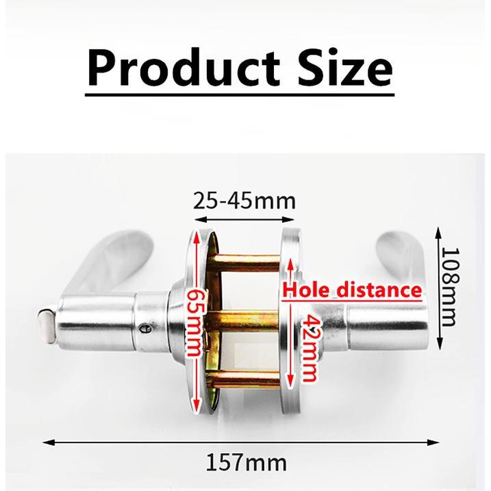 Jimali.Fabilo - Handle Pintu Tembaga Stainless 3 Tuas Kunci Pintu Kamar Mandi & Kamar Tidur