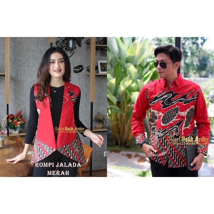 (COD) COUPLE JALADA MERAH ROMPI BATIK WANITA + KEMEJA BATIK PRIA