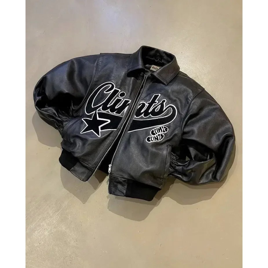 Jackets Y2K Coats Mens Hip Hop Leather Embroidery Jacket Motorcycle Wear Leather Zipper Jacket Coat