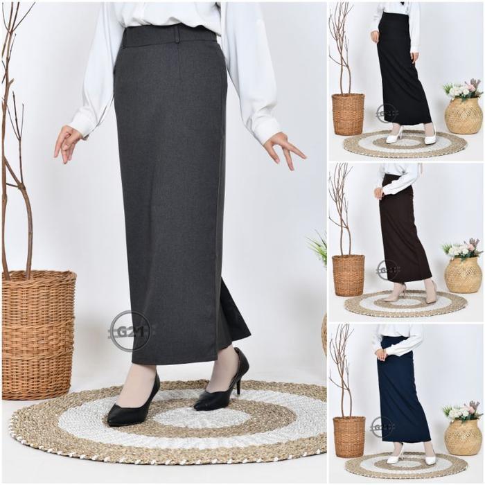 OTWARE- Rok Kerja Wanita Kantor Hitam Panjang Span Bahan Dasar Formal Ukuran Standar Dan Jumbo