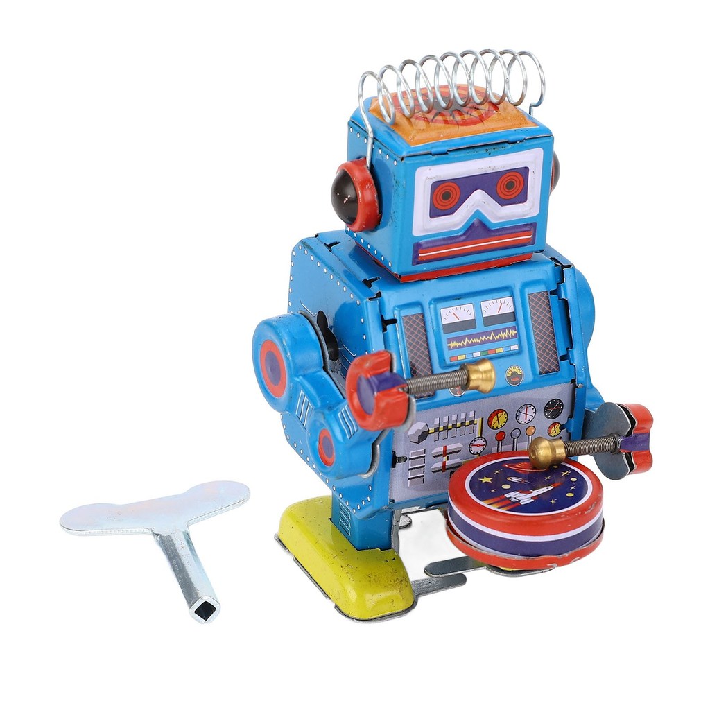 Robot Clockwork Toy Drumming Vintage Robot Tin Toy For Adult Collection Decoration
