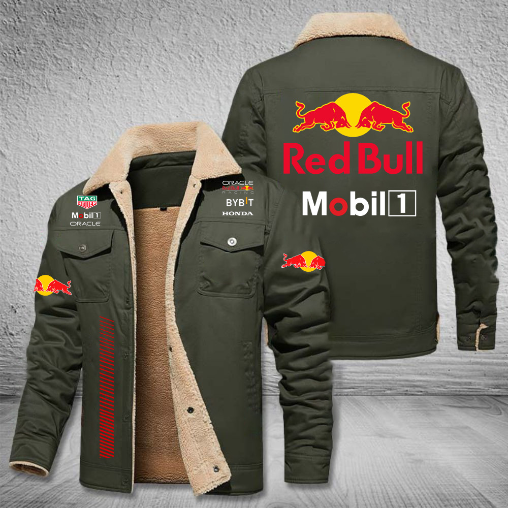 Men's Winter Thickened Wool Red Bull Logo Racing Top Men's Red Bull Logo Outdoor Jacket Summer Red