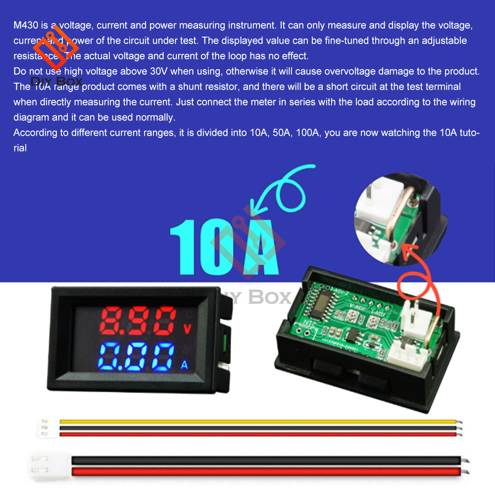 M430 Dc 4-30V 10A 50A 100A Led Digital Voltmeter Ammeter Car