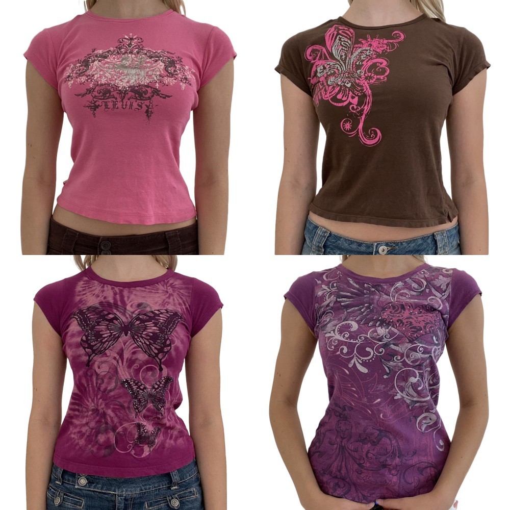 Y2K Fairy Grunge Shirt Top For Women Sleeve Vintage Graphic Crop Tee Top Aesthetic Goth Grunge