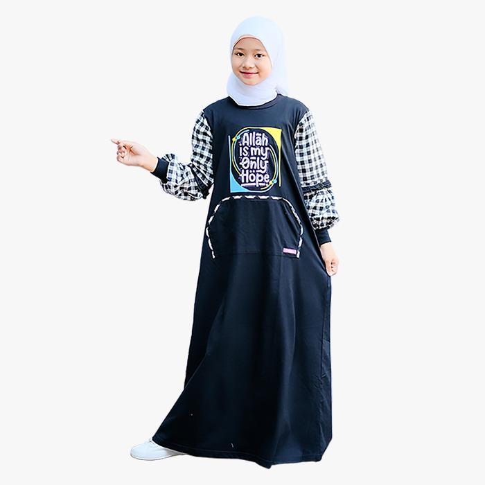 ASLI SHIBAKIDS Gamis Anak Perempuan Kaos Combed Katun Jepang Merk SHIBAKIDS Sablon Muslim Panjang