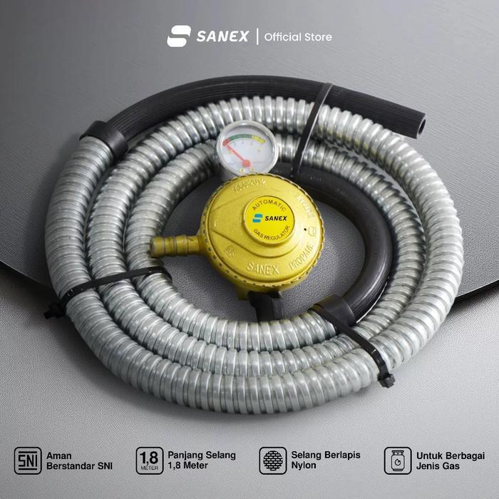 Sanex Paket Selang Gas Fleksibel dan Regulator Kompor Gas Meter Tekanan Rendah Otomatis - SNR181