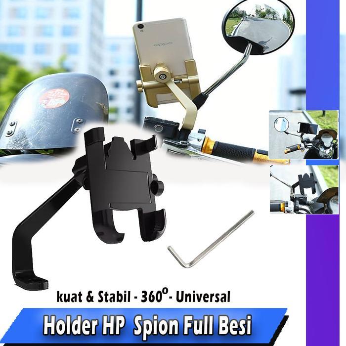 Holder HP Motor Jepit Spion Universal Stand Phone / GPS Phone Holder Jepit untuk Spion Motor -