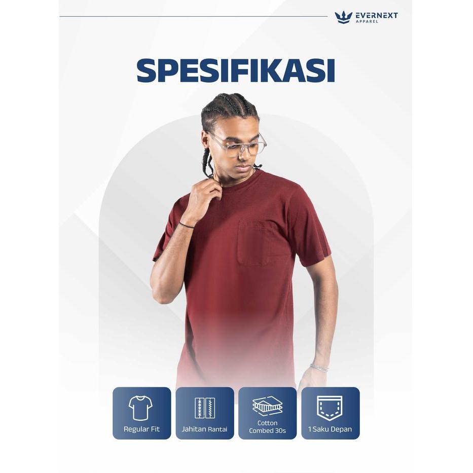 EVERNEXT - Kaos Polos Pria Pocket Tee Pria Kantong Kaos Saku Pria Baju Distro Pria Kaos Kain Lembut