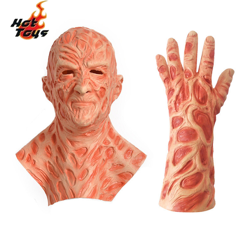 Freddy Horror Mask Cosplay Horror Halloween Costume Terror Freddy Krueger Masks Gloves Costume Pro
