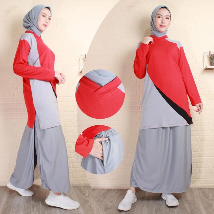 dowg- Setelan Baju Senam Muslimah Rok Celana / Model Celana Rok Muslimah Setelan Baju