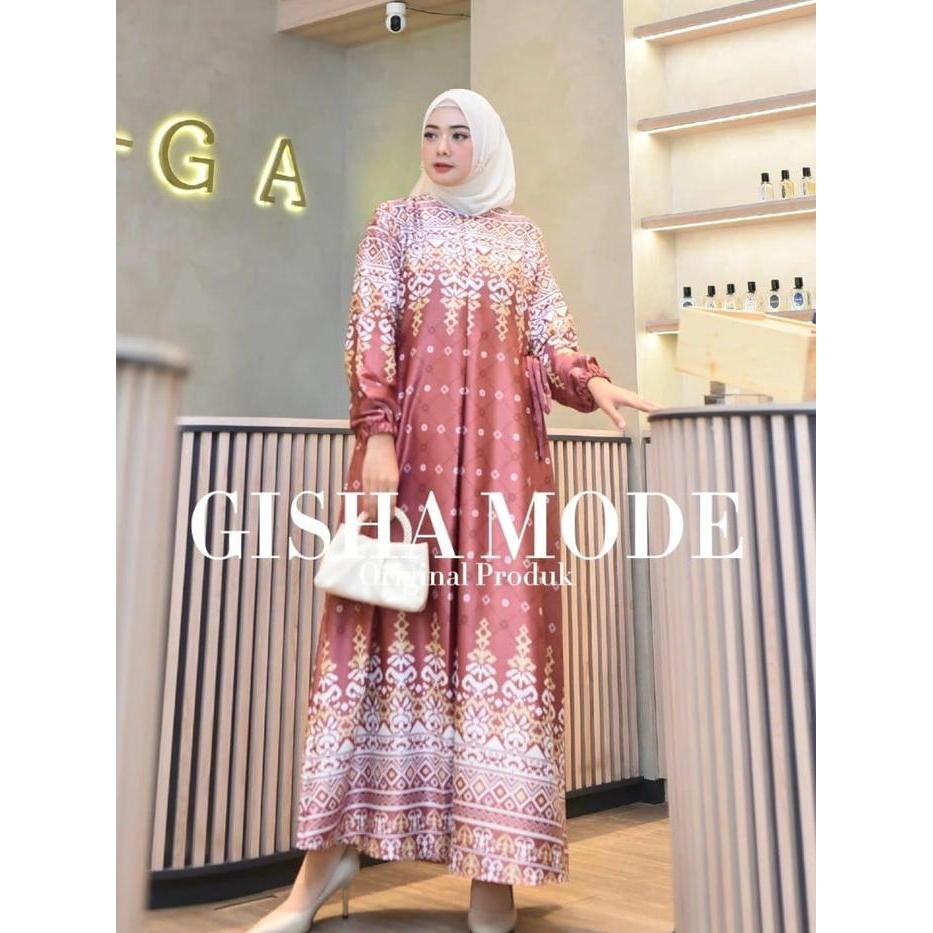 MUSLIFIX- Safeeya Dress Gamis Silk PremiumLengan Balon Gamis Motif Terbaru Dress Muslim Gamis