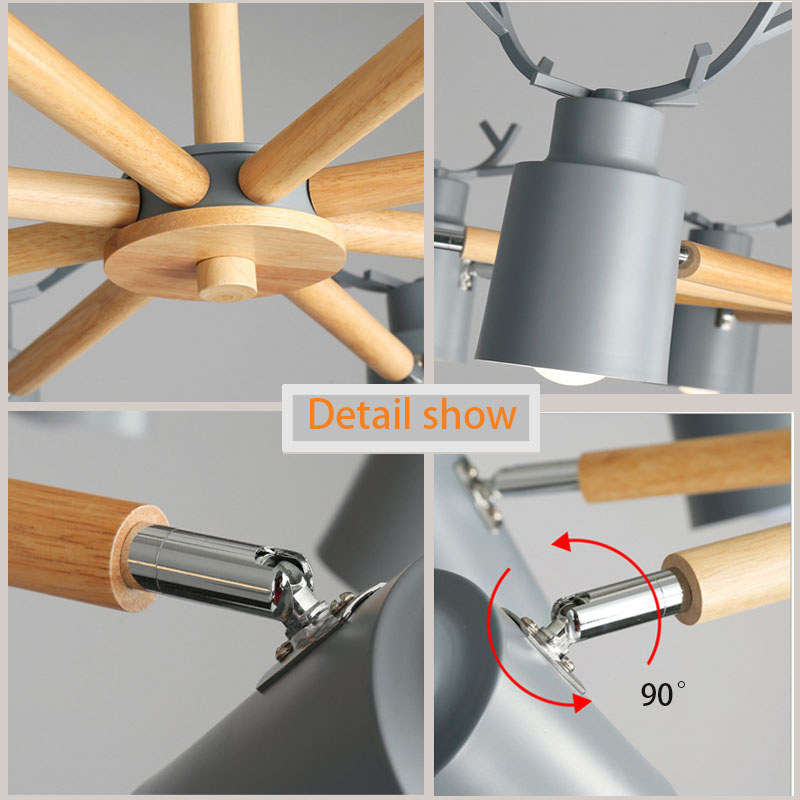 Scandinavian Log Chandelier Living Room Bedroom Ceiling Pendant Light