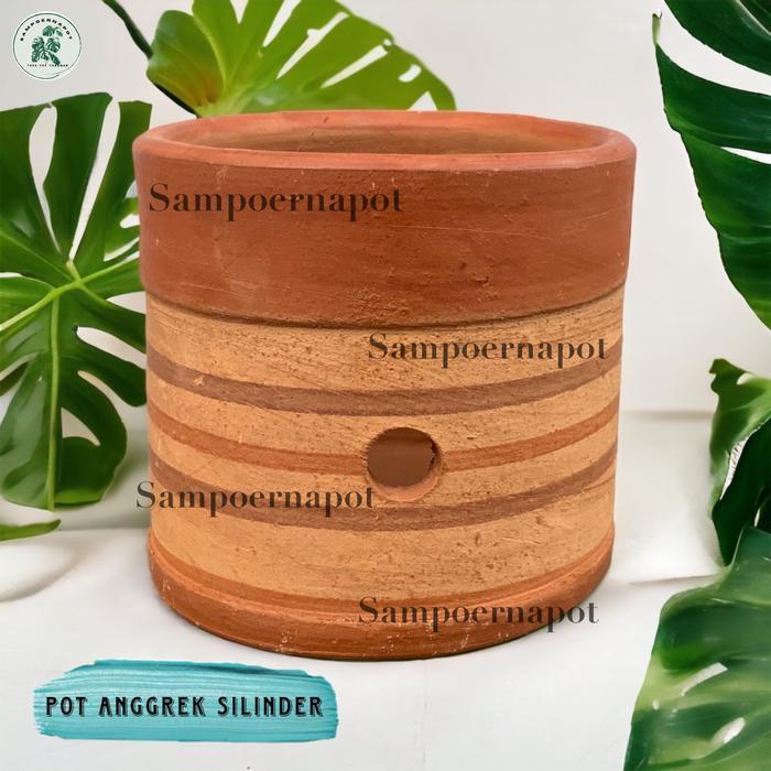 MURAH  POT BUNGA ANGGREK GERABAH TANAH LIAT SILINDER POLKA D15 - SILINDER 03 Premium