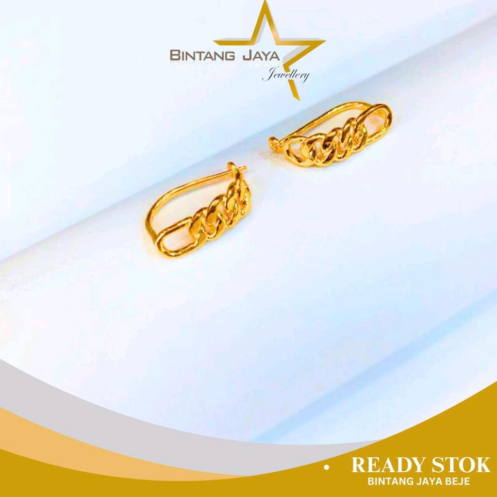 Anting Emas Asli - Kadar (LM99) Jepit Rantai AT JE - Kadar LM99 - Berat 5gr – Bold, unik, dan super 