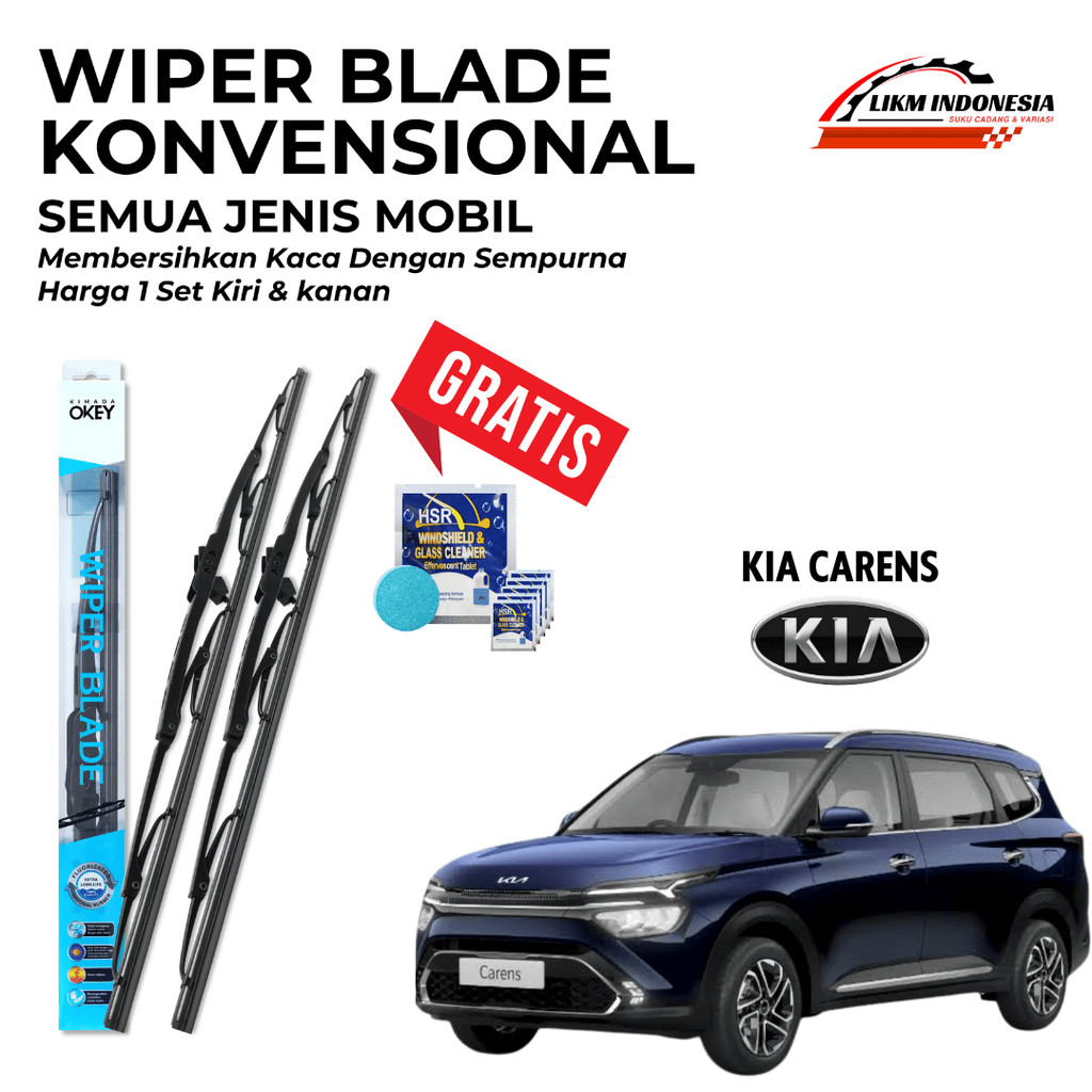 Wiper Blade KIA Carens 1999-2010 Konvensional Besi | Free 5 Tablet Sabun Pembersih Jamur Kaca
