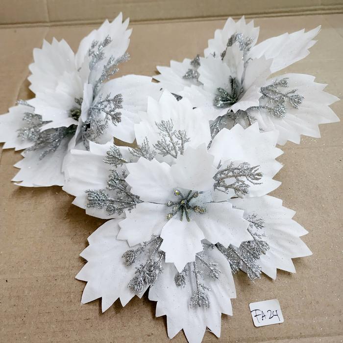 IS Bunga Natal Putih White Christmas Dekorasi Hiasan Natal Murah Kado