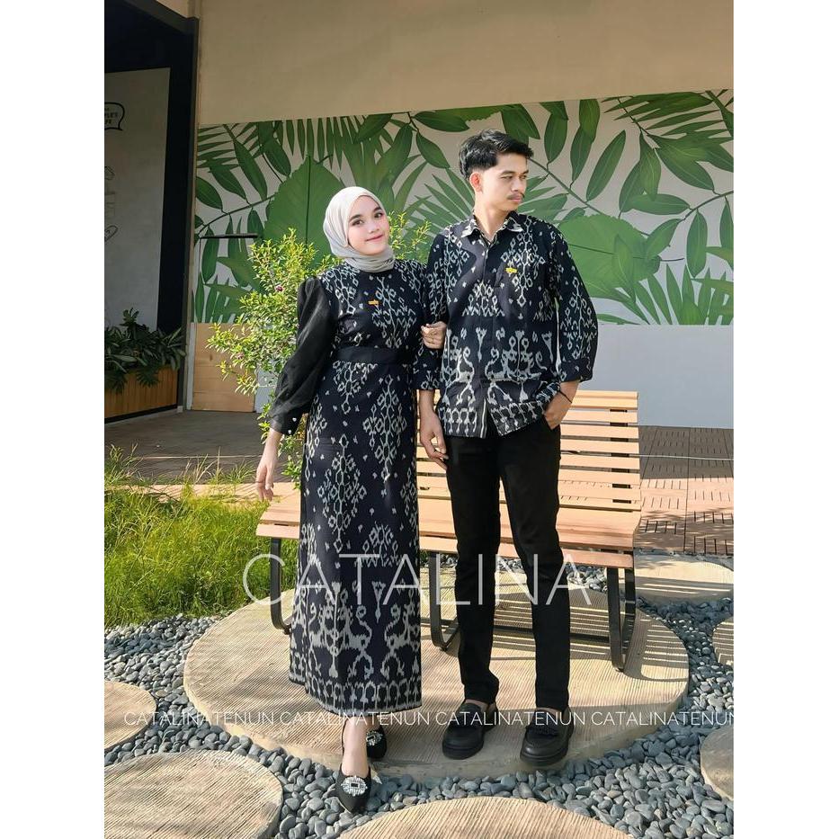 baju couple tenun fatma sumba black - baju couple kondangan - tenun couple set - kemeja&gamis