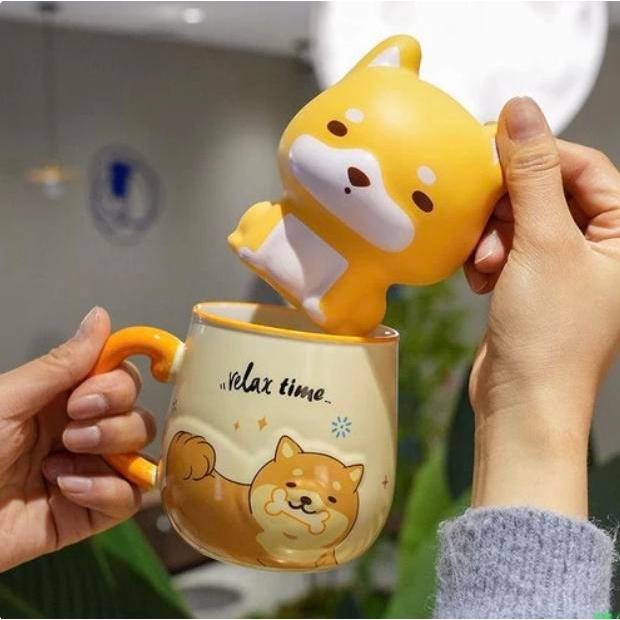 Mug Keramik Shiba Inu With Boneka Squishy Shiba Inu Koleksi Shiba Inu