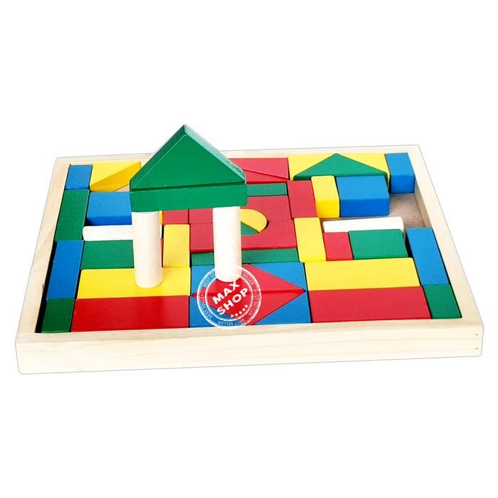 Mainan Anak Balok Kayu - Wooden Block - Susun Rumah Dan Bangunan Kayu