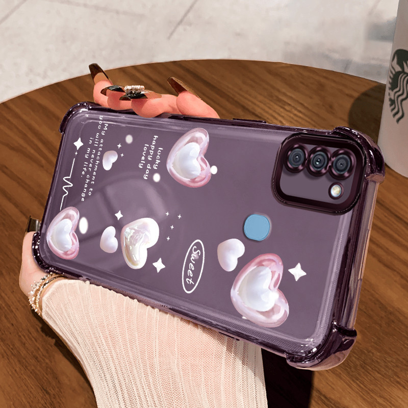 Casing Hp untuk Samsung A11 M11 Case Shiny Pink Heart Cute Kasing Armor Cesing Clear Airbag Bening K
