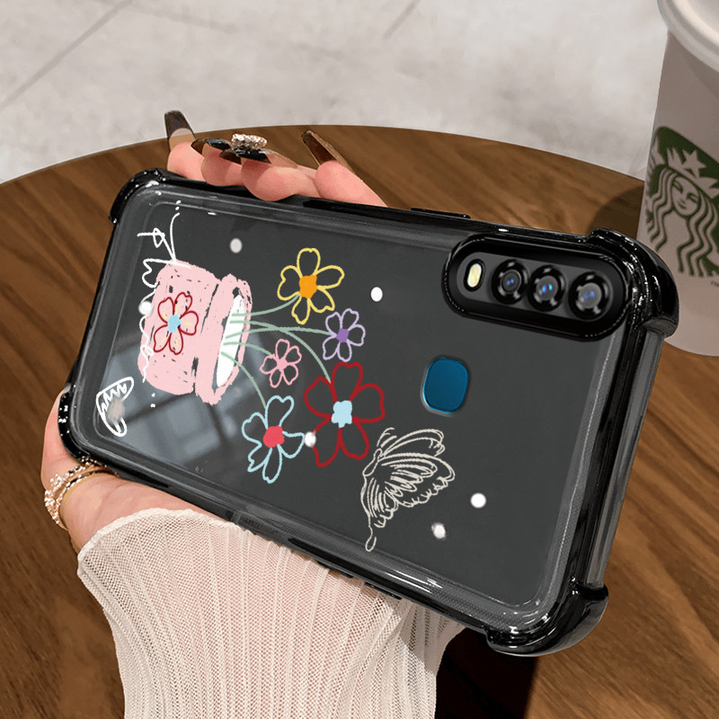 Casing Hp untuk VIVO Y17 Y15 Y12 Y3 Y3s 2020 Y12i Case Casing Pot Bunga Graffiti pola Cesing HP Kesi
