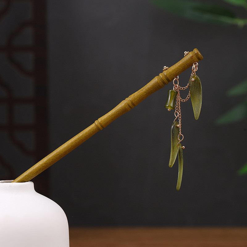 Bamboo Leaf Hair Stick Chinese Han Costume Hairpin Chopstick Vintage Cheongsam Decor Hair Bun