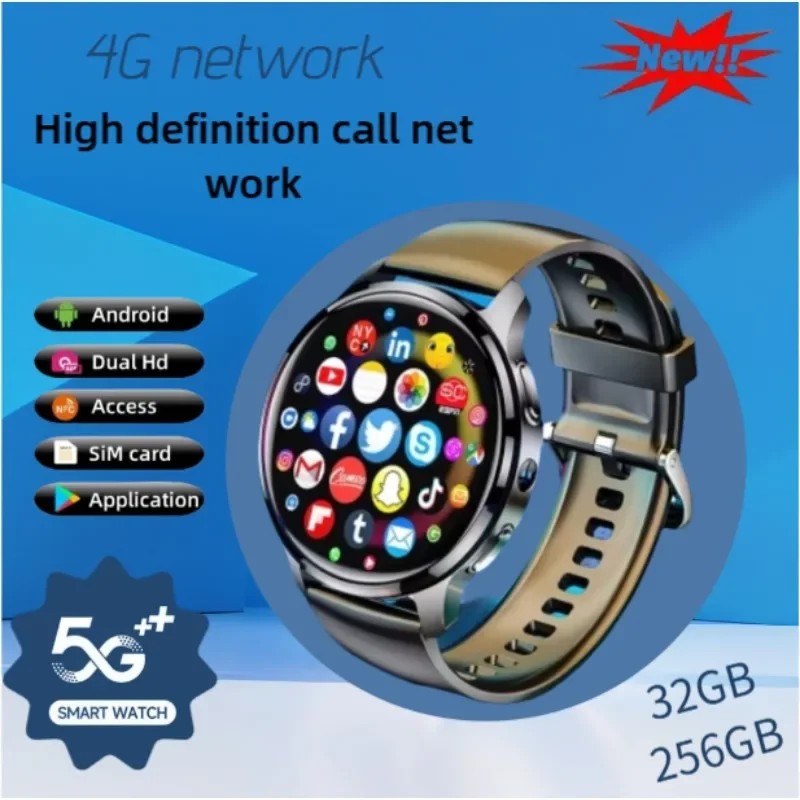 4Gfull Netcom Android 9.0 4G Smart Watch 1.43'' Amoled Screen Display 8Gb+128Gb Gps Wifi Video Call