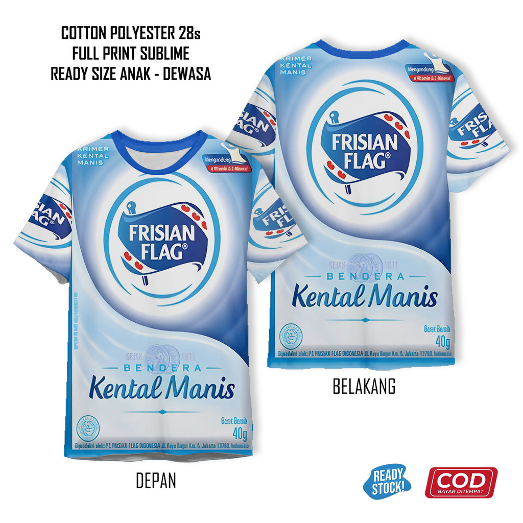Kaos Susu UHT Kental Manis Bubuk Cair Krimer Kemasan Full Printing Keren | Baju 3D Anak dan Dewasa U