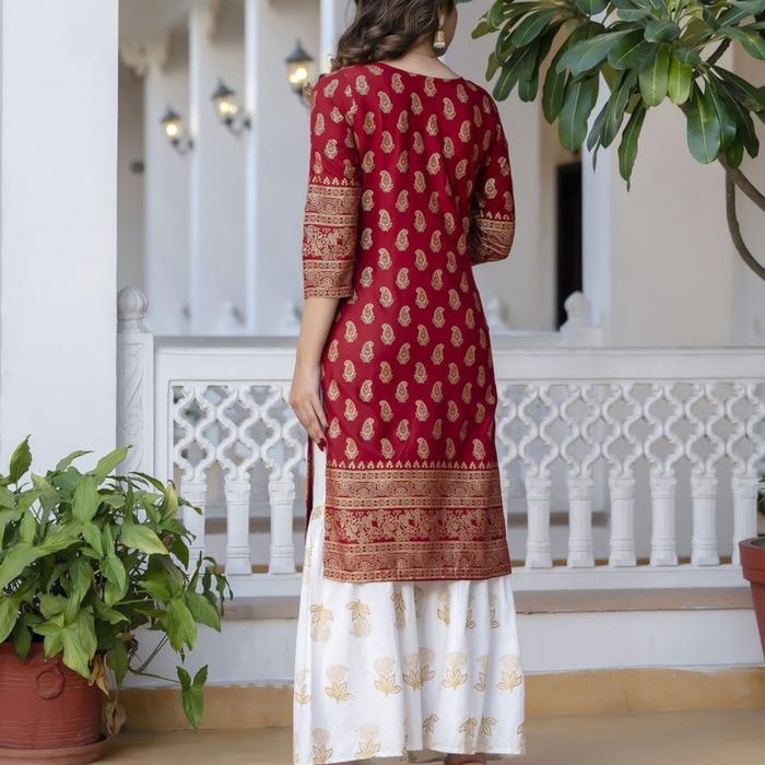 Laqueens Surhi sharara set maroon red gold white putih merah kurta baju India kurti kondangan mewah