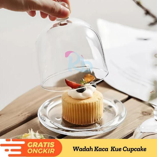 Wadah Kue Cupcake Macaron Buah Cake Dome Glass Stand Cover Mini Display Penutup Kue Kaca Dekorasi