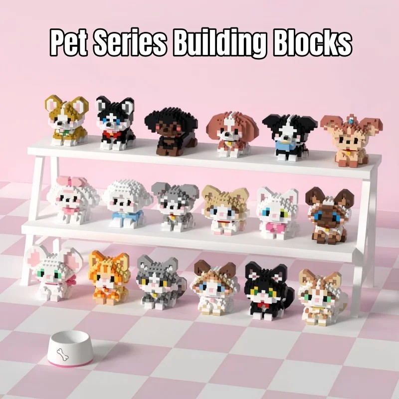 Mini Pet Series Micro Particle Assembled Building Blocks for Kids Cartoon Puppy Cat Puzzle