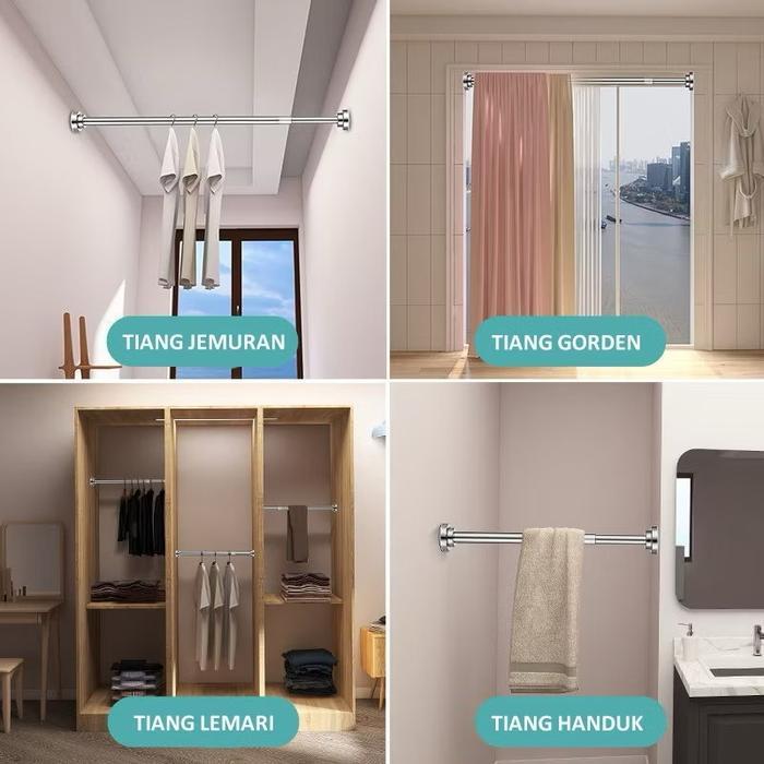 Ceo Tongkat Gantungan Pakaian Tiang Gorden Tiang Serbaguna Teleskopik Stainless Steel Tiang