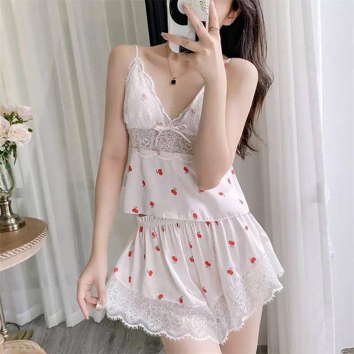 sbcx- Camile - One Set Setelan Baju Tidur Lingerie Sexy (Tanktop + Celana Pendek) Lembut