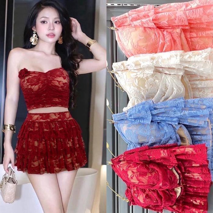 SETELAN KEMBEN ROK MINI ONESET WANITA FASHION IMPORT BANGKOK