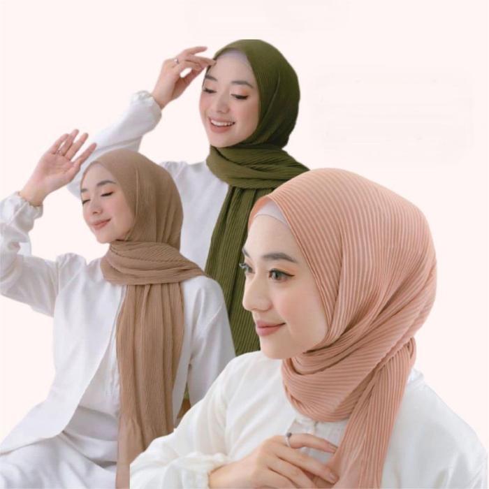 [Voucher] Kerudung Pasmina Plisket Lidi Ceruty Babydoll FULL PREMIUM/Jilbab Pasmina Panjang/Hijab