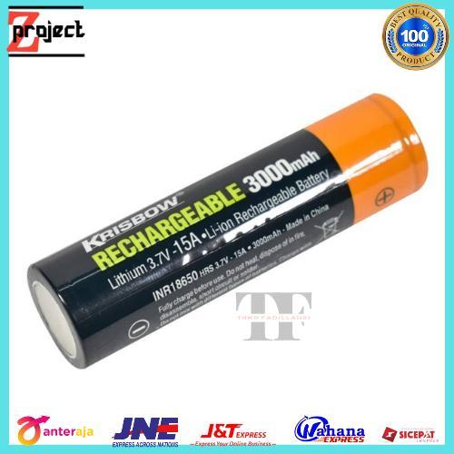 Krisbow Baterai Rechargeable 18650 3,7 V 3000 Mah 15 A Batre Charger 3000 Mah
