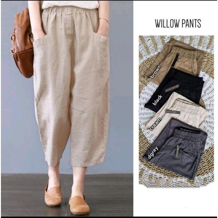 TERPOPULER WILLOW PANTS LINEN/Celana 7/8 linen celana kantong Casual Katun Lembut Wanita TERPOPULER